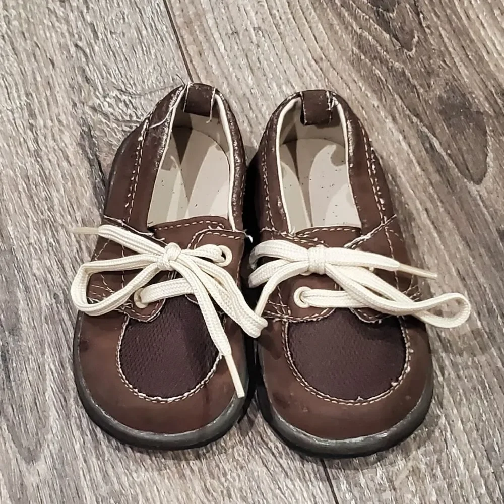 Baby Leather Shoes Size 4 Classic Brown Baby Shoes with Cream Laces